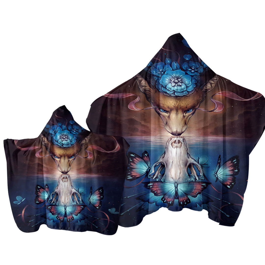 Beautiful Death Butterflies Fox Skull Towel Hoodie