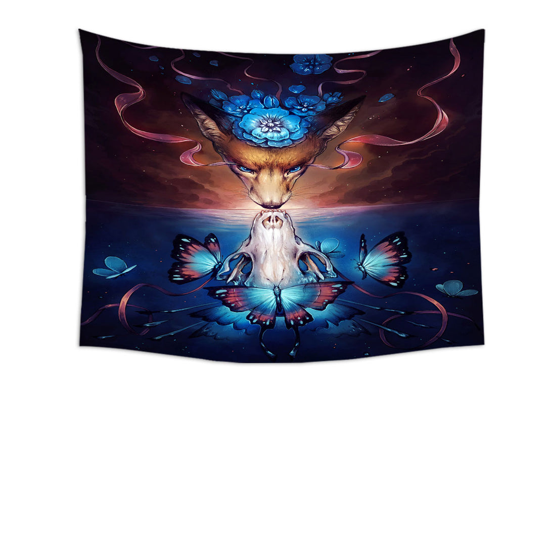 Beautiful Death Butterflies Fox Skull Wall Decor Tapestry