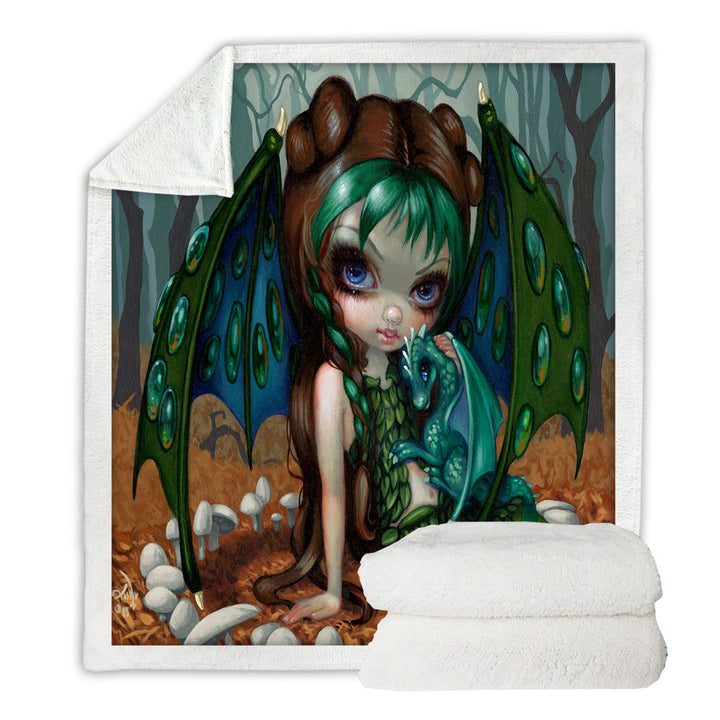 Beautiful Dragon Fairy and Her Ivy Dragonling Sherpa Blanket