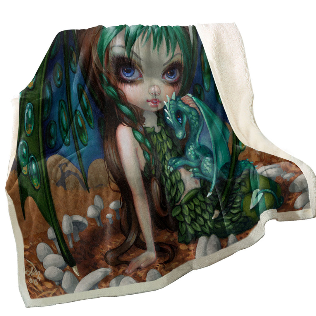 Beautiful Dragon Fairy and Her Ivy Dragonling Throw Blanket