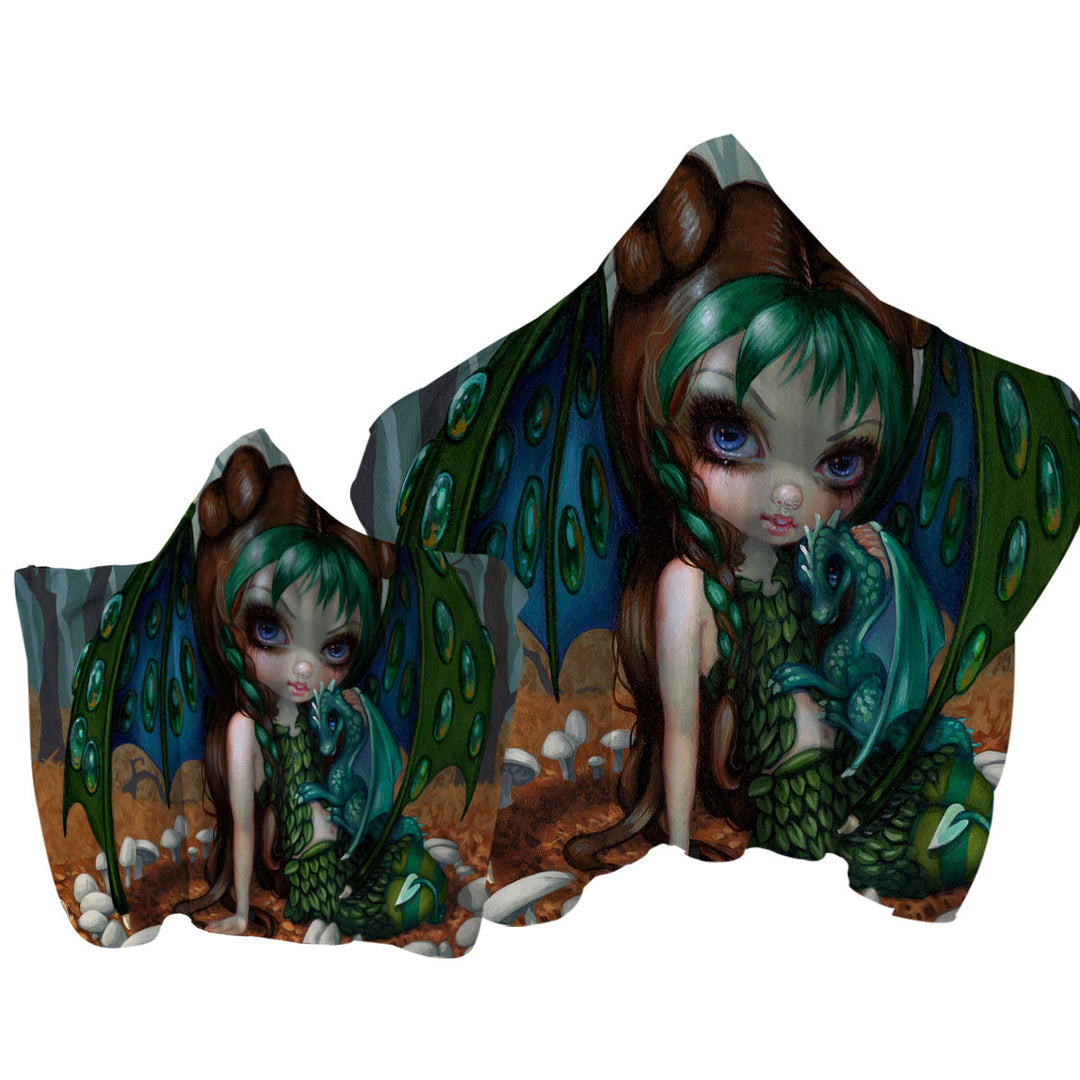 Beautiful Dragon Fairy and Her Ivy Dragonling Towel with Hood