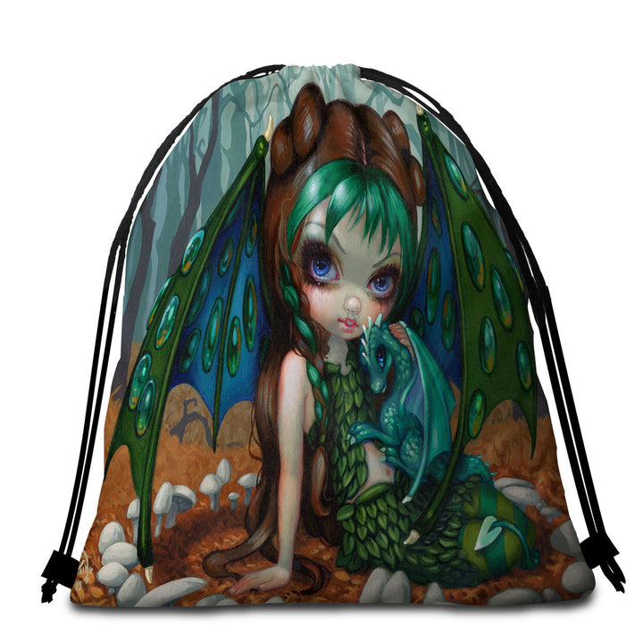 Beautiful Dragon Fairy and Her Ivy Dragonling Travel Beach Towel