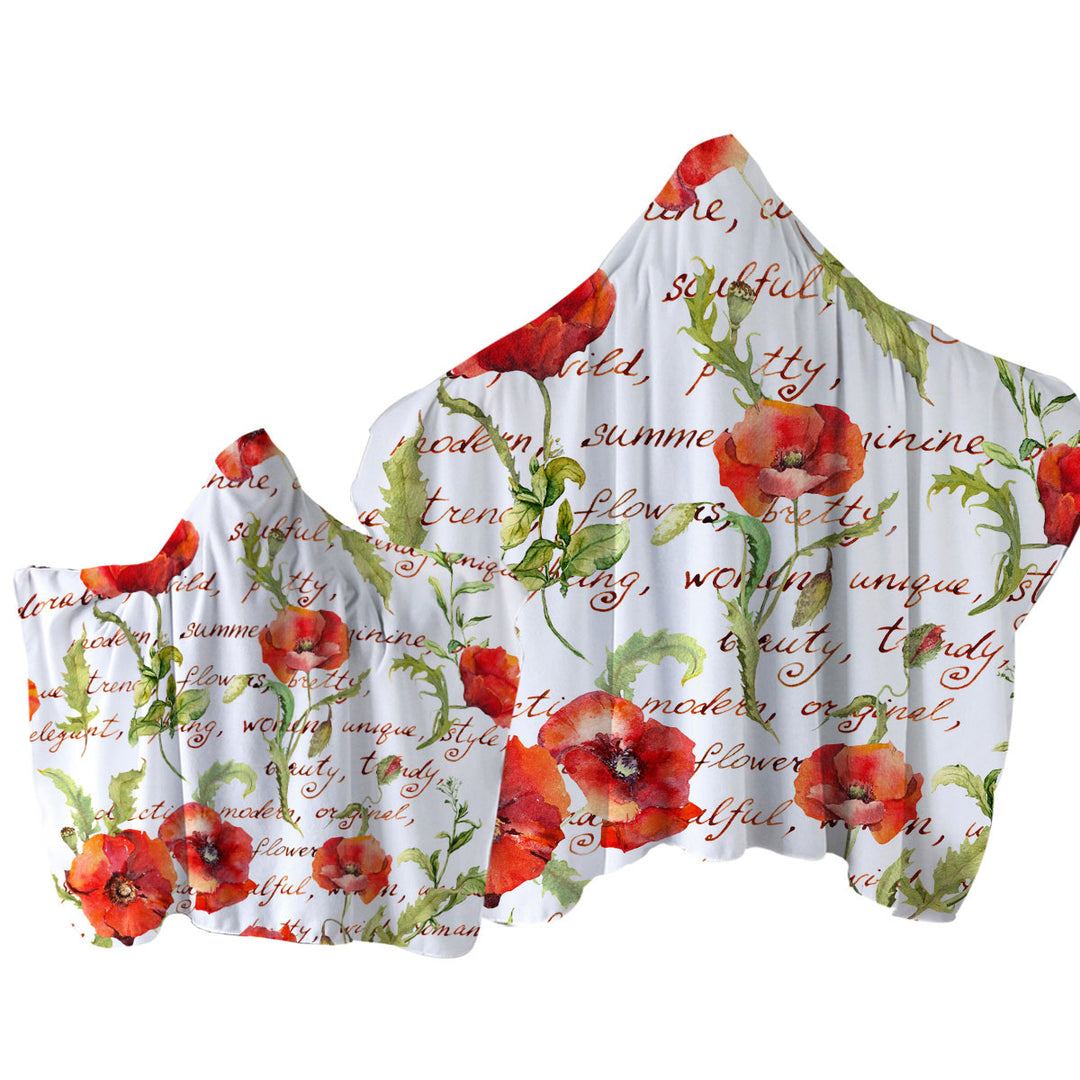 Beautiful Elegant Red Poppies Hooded Beach Towel