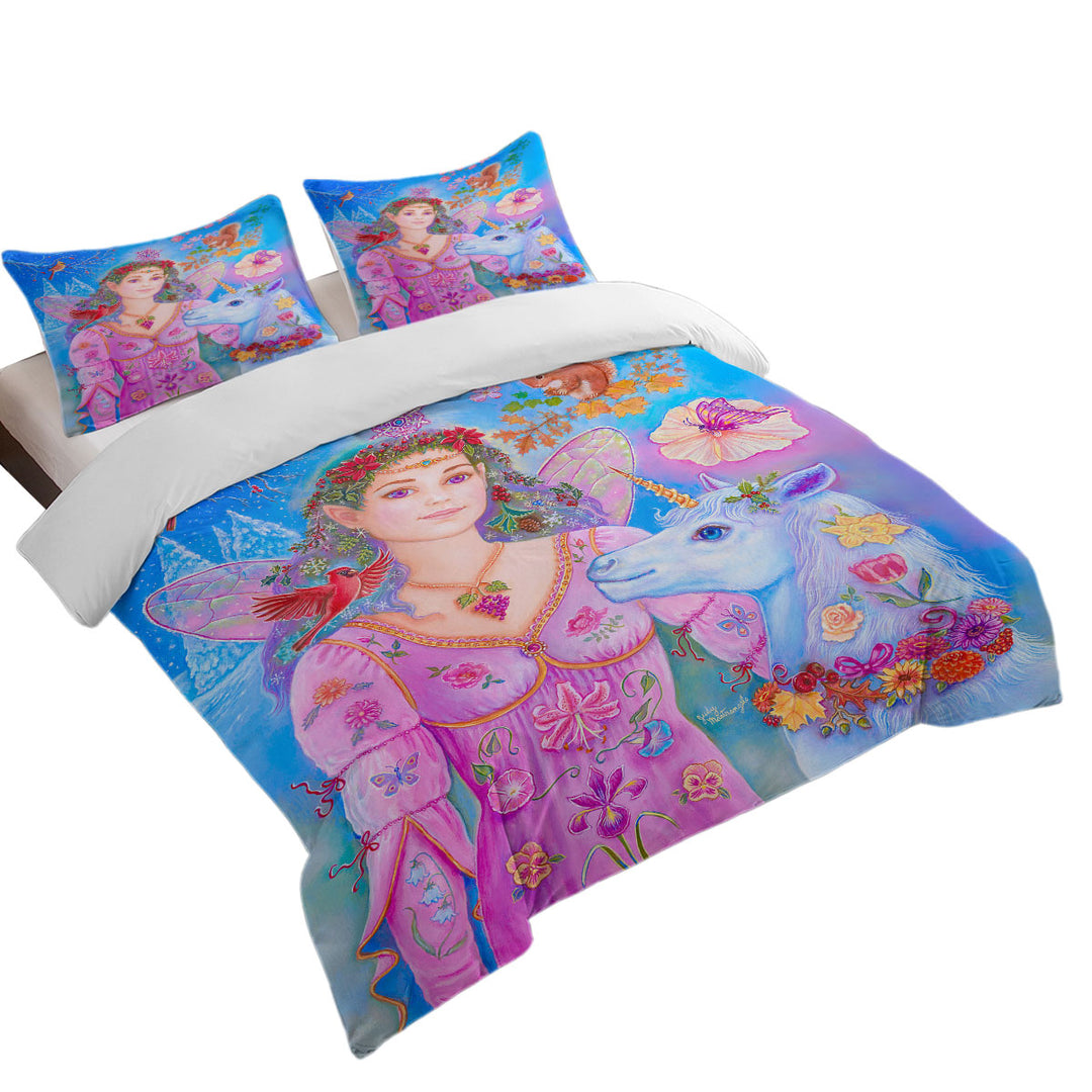 Beautiful Fairy Unicorn Squirrel and Birds for Kids Duvet Cover sale