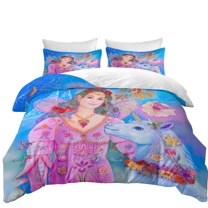 Beautiful Fairy Unicorn Squirrel and Birds for Kids Duvet Cover set