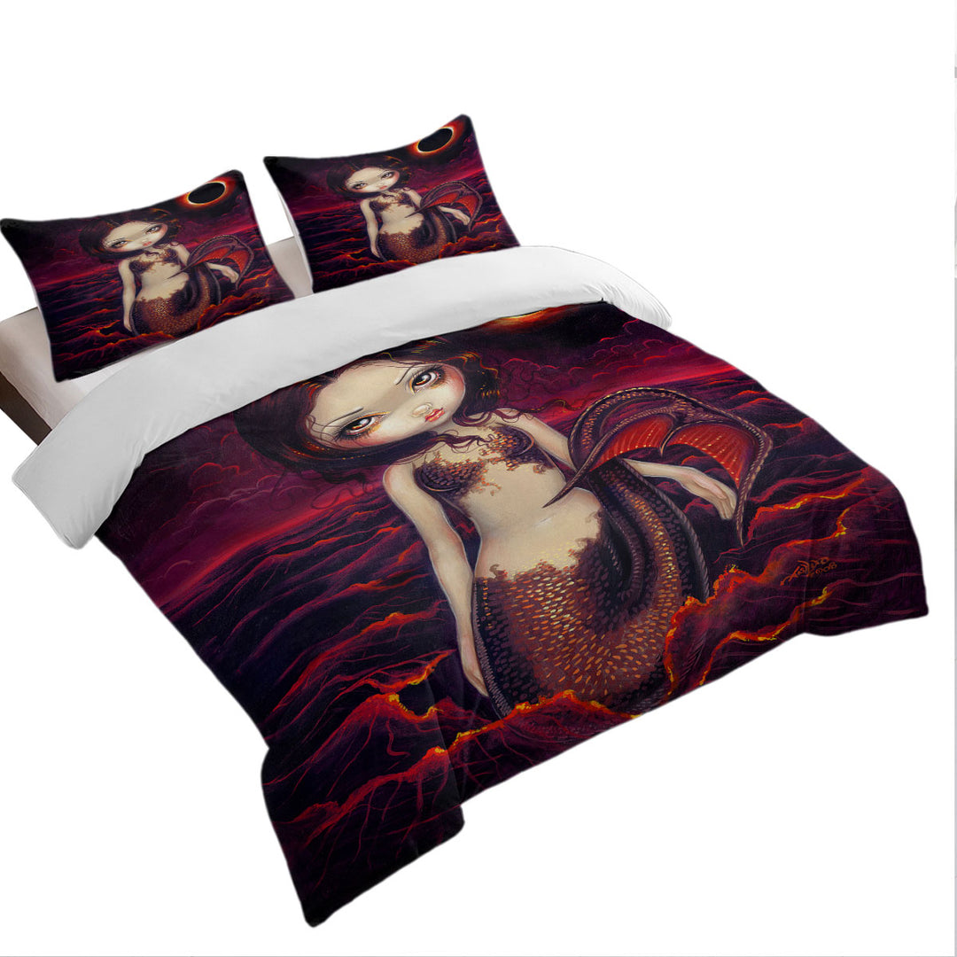 Beautiful Fantasy Art Red Glow Mermaid Eclipse Comforter Cover