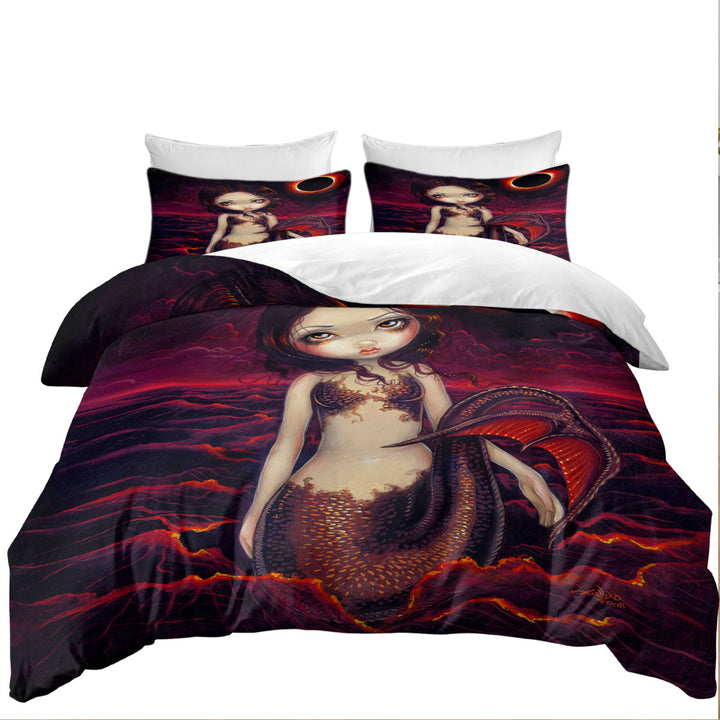 Beautiful Fantasy Art Red Glow Mermaid Eclipse Donna Covers