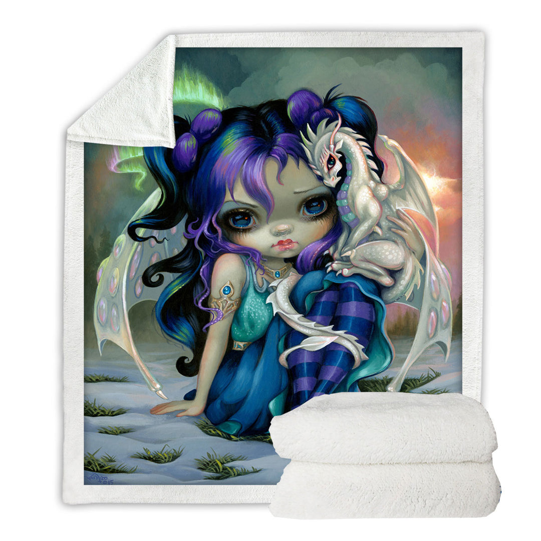 Beautiful Fleece Blankets Aurora Dragon Fairy and Frost Dragonling