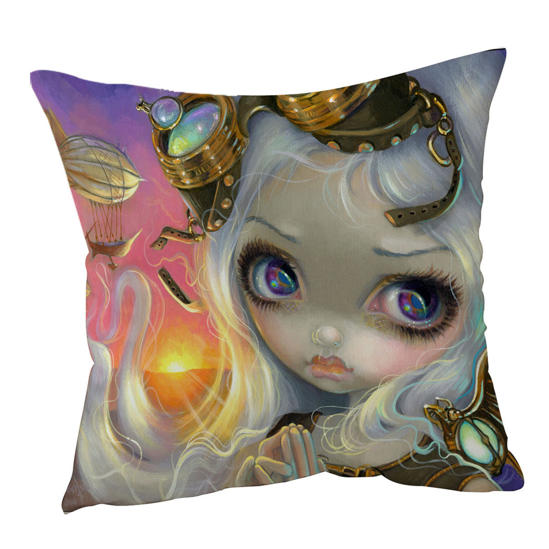 Beautiful Girl Cushion Covers Windswept Lovely Steampunk Beautiful Girl at Sunset