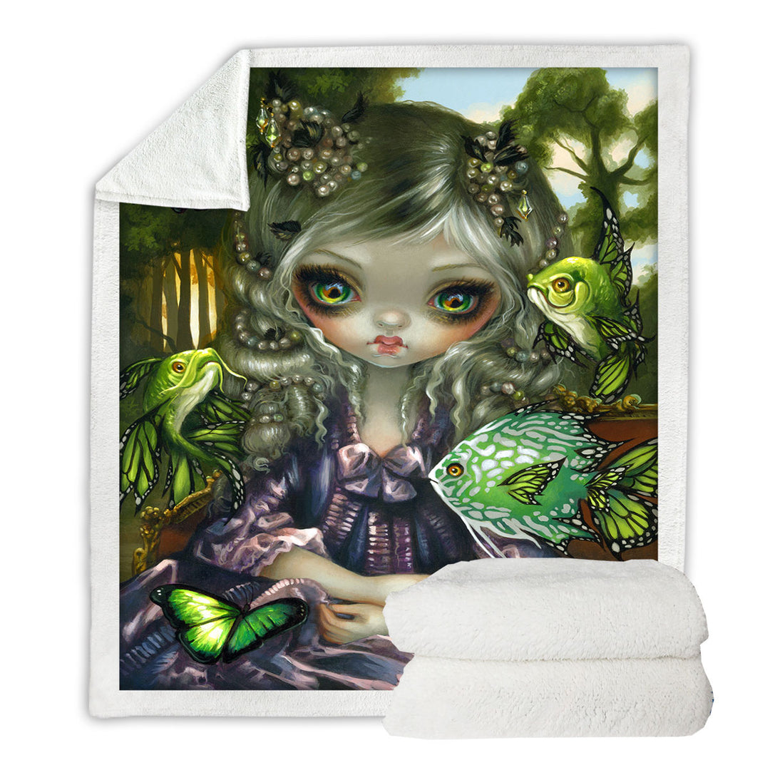 Beautiful Girl Decorative Blankets and the Green Fish Butterflies