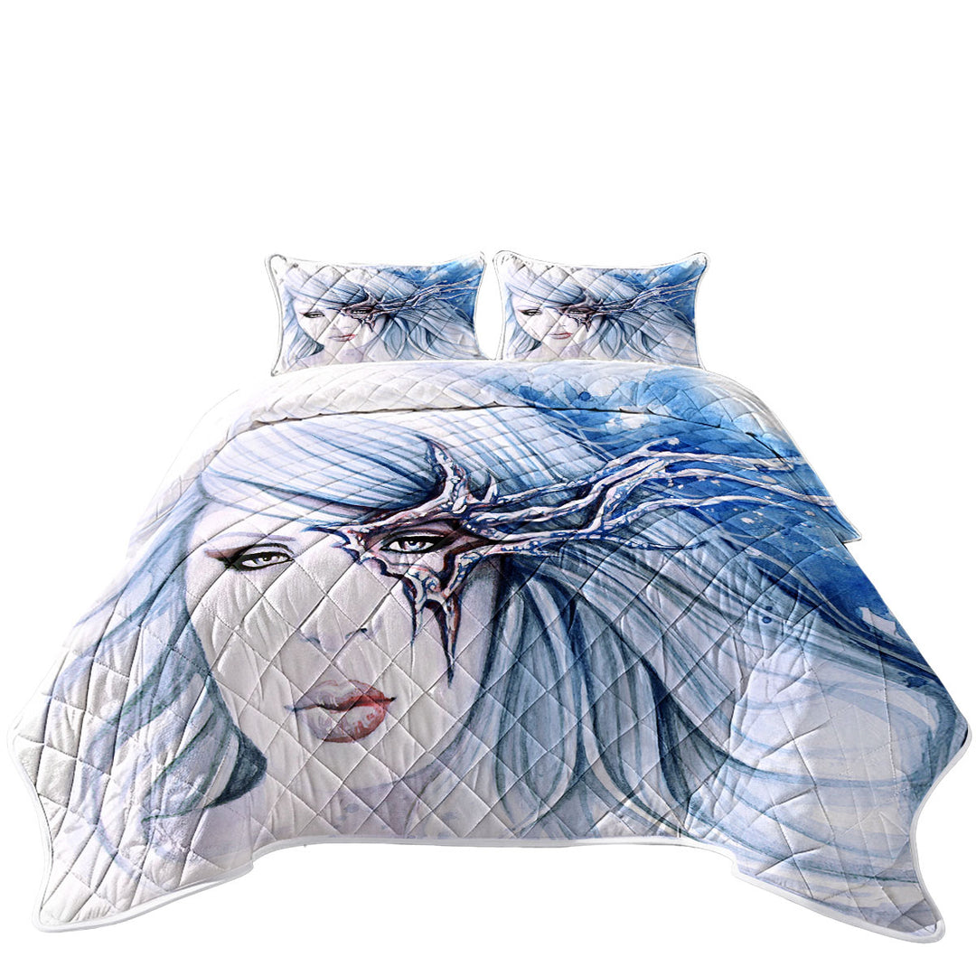 Beautiful Girl Drawing Sevania Ice Blue Woman Coverlet