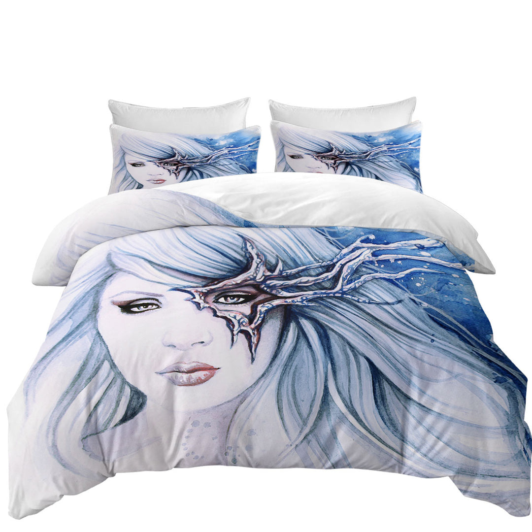 Beautiful Girl Drawing Sevania Ice Blue Woman Coverlets