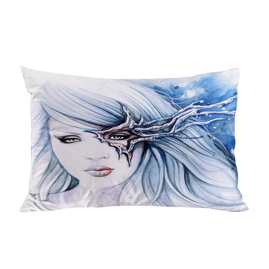 Beautiful Girl Drawing Sevania Ice Blue Woman Pillow Cases