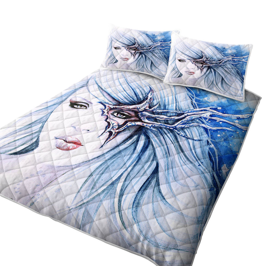 Beautiful Girl Drawing Sevania Ice Blue Woman Quilts