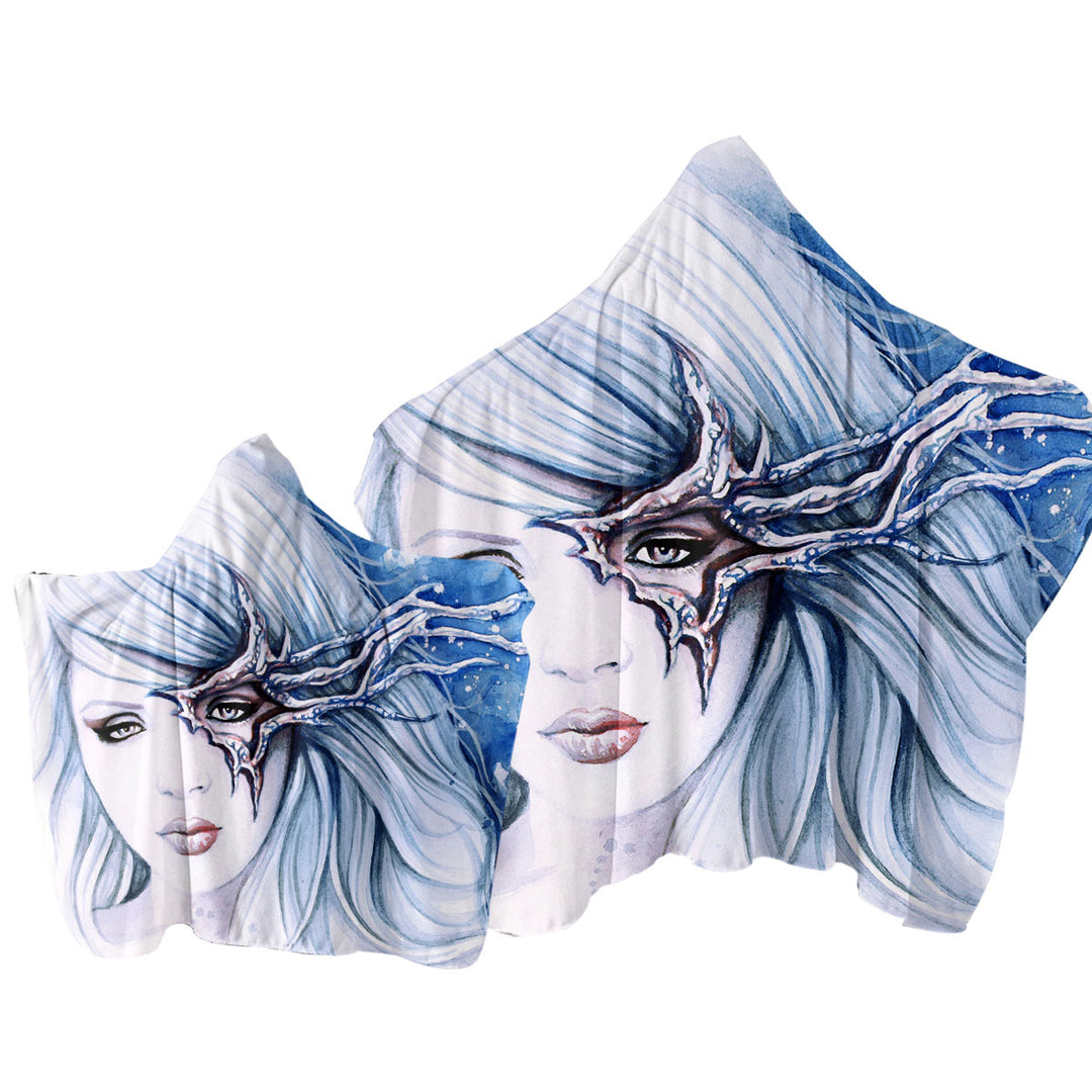 Beautiful Girl Drawing Sevania Ice Blue Woman Towel with Hood