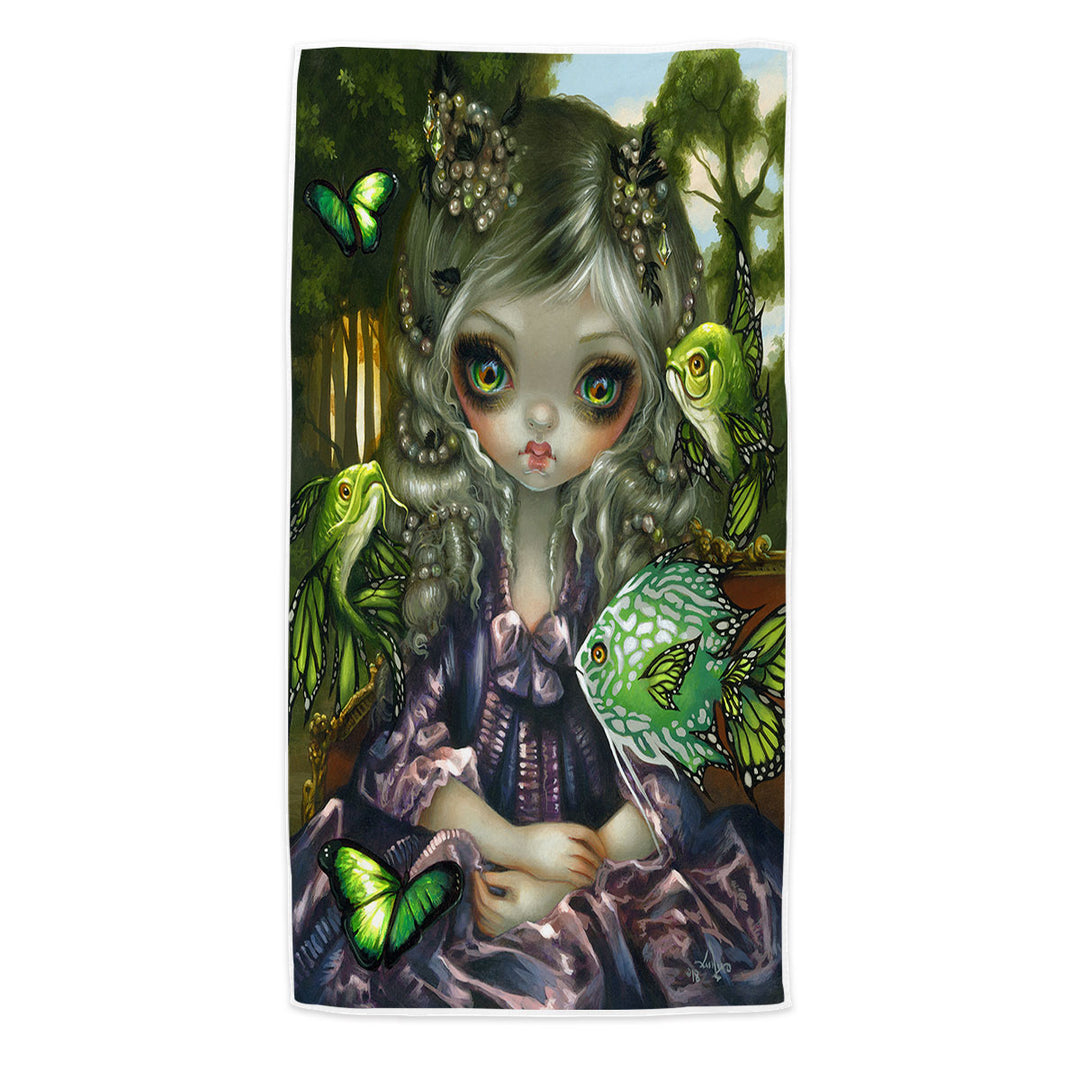 Beautiful Girl Lightweight Beach Towel and the Green Fish Butterflies