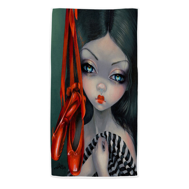 Beautiful Girl Sad Ballet Dancer the Red Shoes Beach Towels