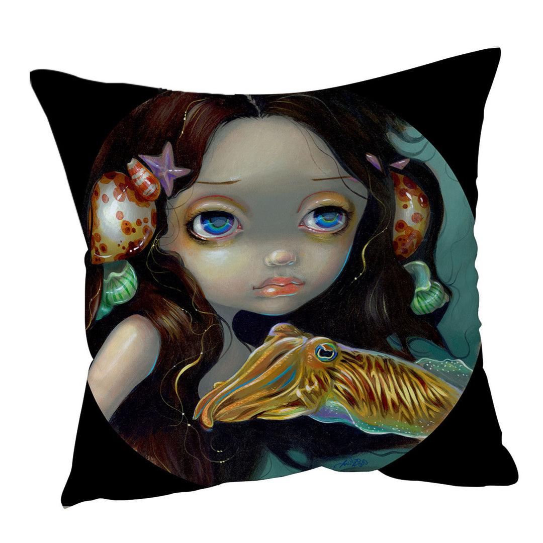 Beautiful Girl Sea Nymph with Cuttlefish Cushion Cover