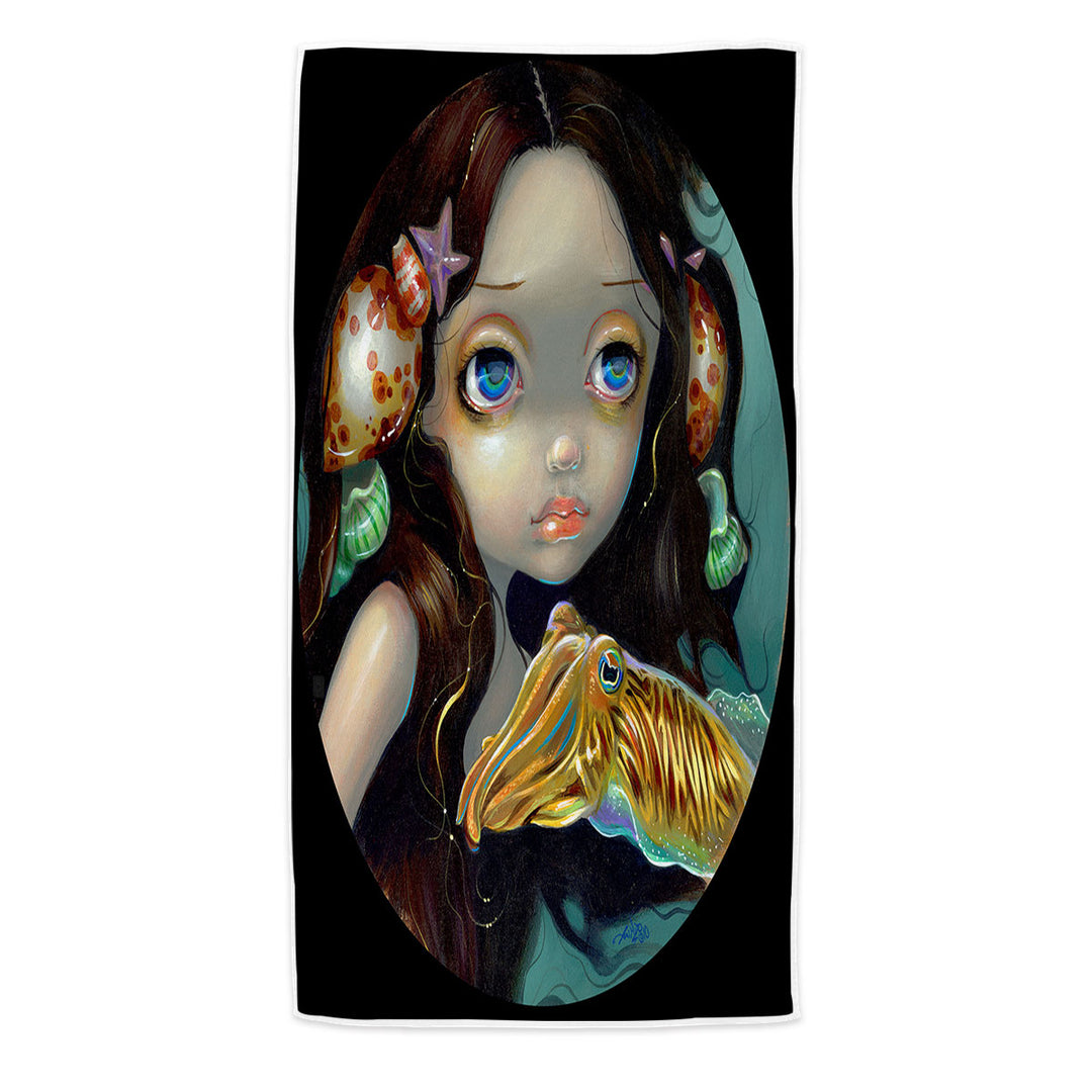 Beautiful Girl Sea Nymph with Cuttlefish Microfiber Beach Towel