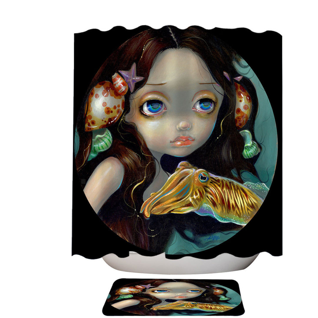 Beautiful Girl Sea Nymph with Cuttlefish Shower Curtain