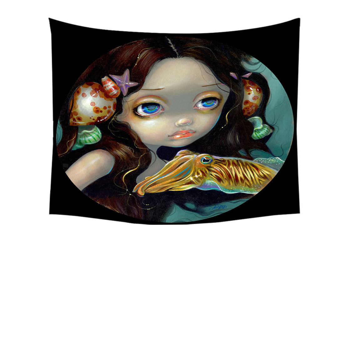 Beautiful Girl Sea Nymph with Cuttlefish Tapestry