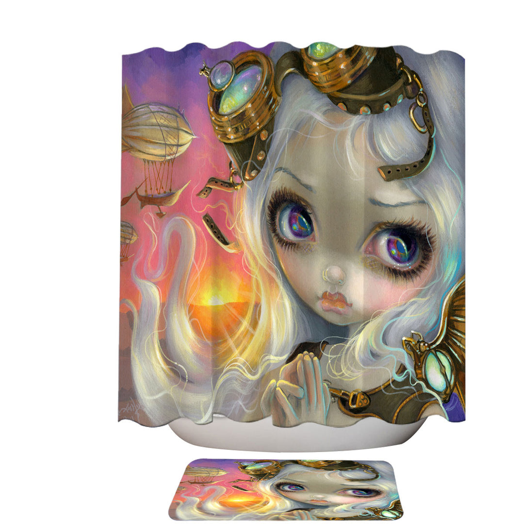 Beautiful Girl Shower Curtains Windswept Lovely Steampunk Beautiful Girl Sunset