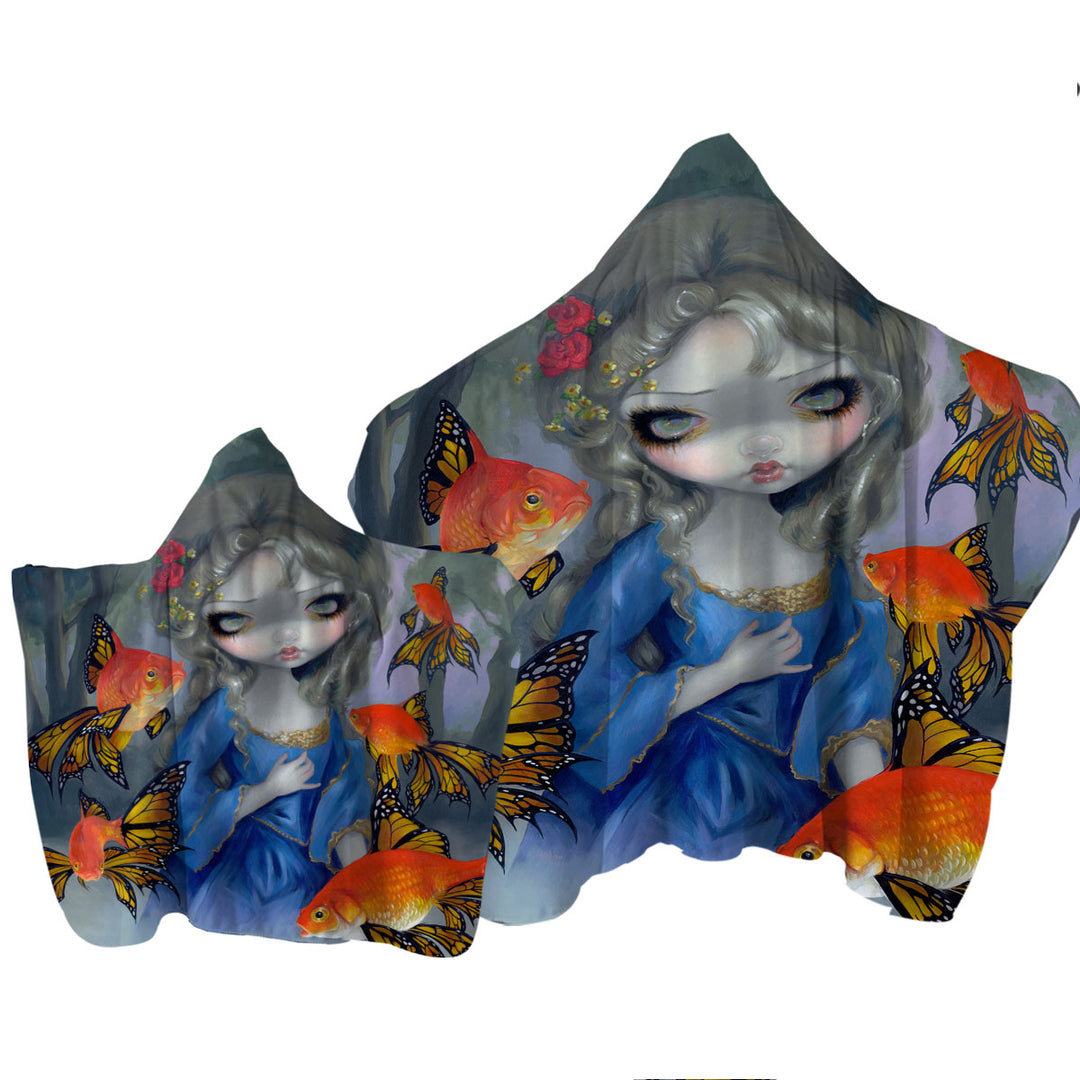 Beautiful Girl and the Goldfish Butterflies Towel Hoodie