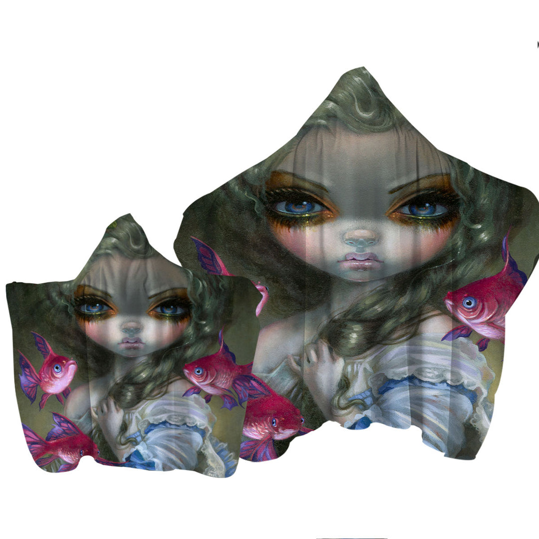 Beautiful Girl and the Pink Fish Butterflies Hooded Beach Towel