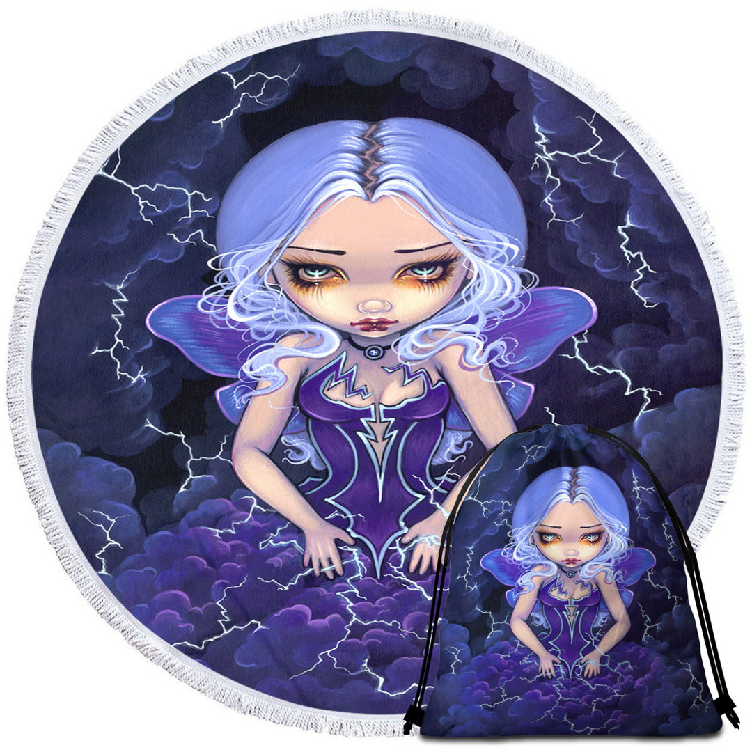 Beautiful Gothic Circle Beach Towel with Fairy Dress of Storms