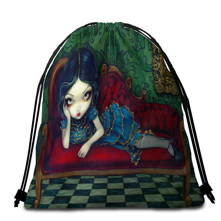 Beautiful Gothic Girl Reclining on the Scarlet Sofa Beach Towel Pack