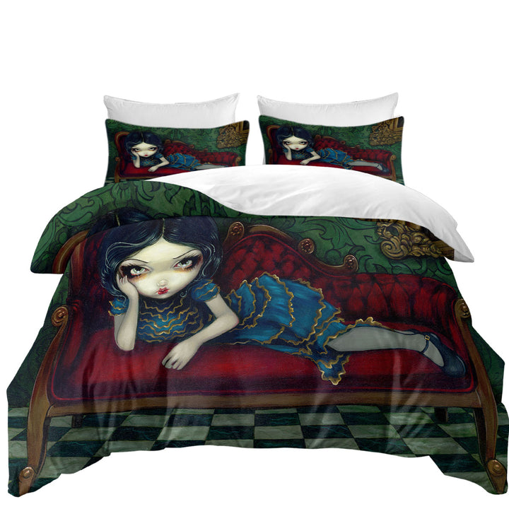 Beautiful Gothic Girl Reclining on the Scarlet Sofa California King Duvet Cover