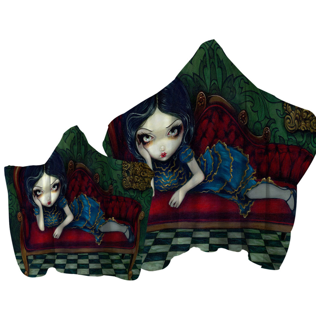 Beautiful Gothic Girl Reclining on the Scarlet Sofa Towel Hoodie