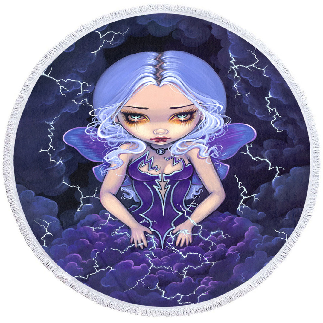 Beautiful Gothic Round Beach Towel with Fairy Dress of Storms