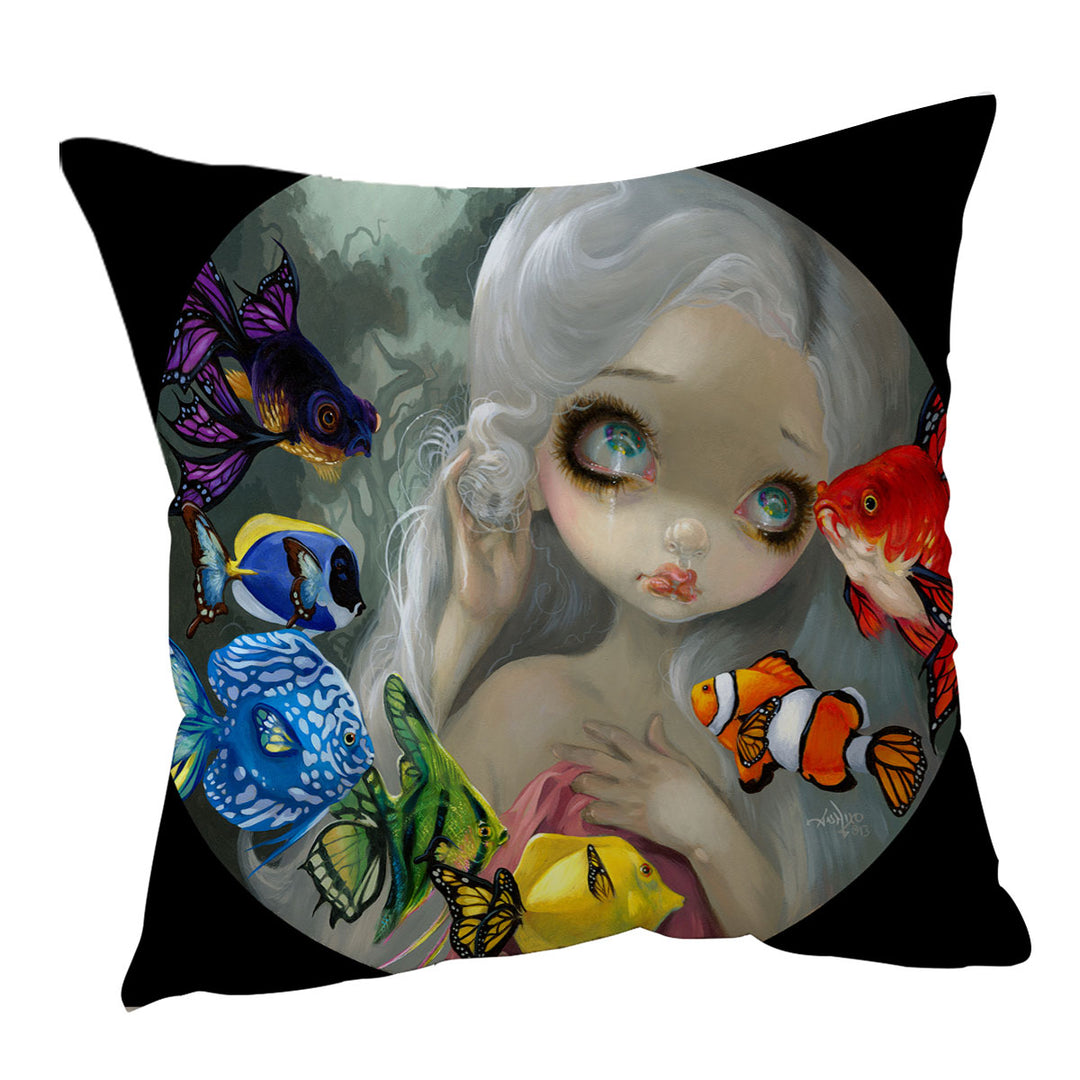 Beautiful Maiden and Rainbow Spectrum of Color Fish Cushion Cover