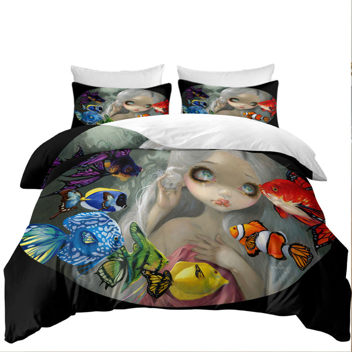 Beautiful Maiden and Rainbow Spectrum of Color Fish Good Duvet Covers