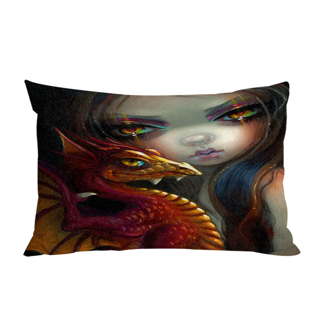 Beautiful Maiden with Her Golden Eyed Dragonling Pillowcase