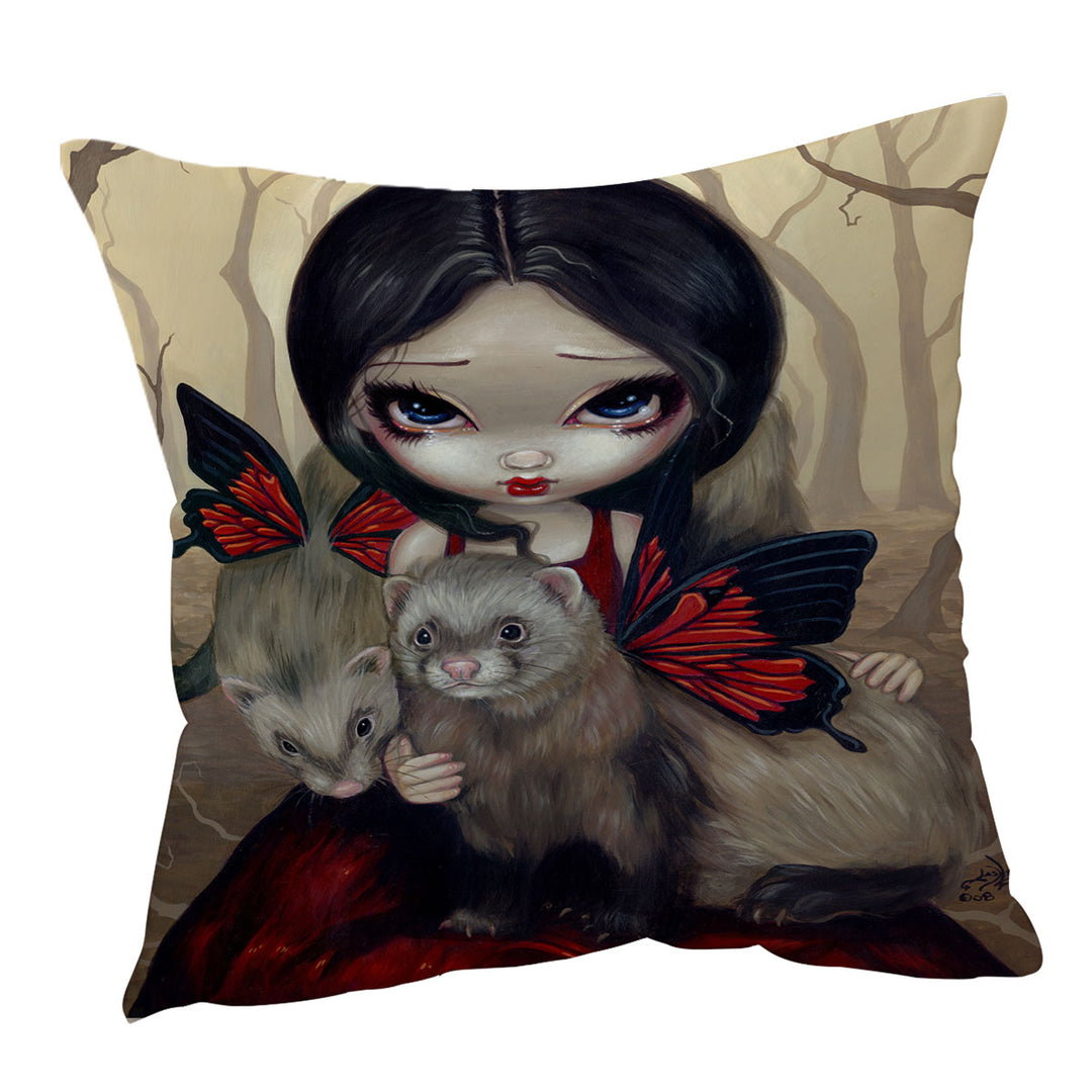 Beautiful Maiden with Red Butterfly Ferrets Cushion Covers