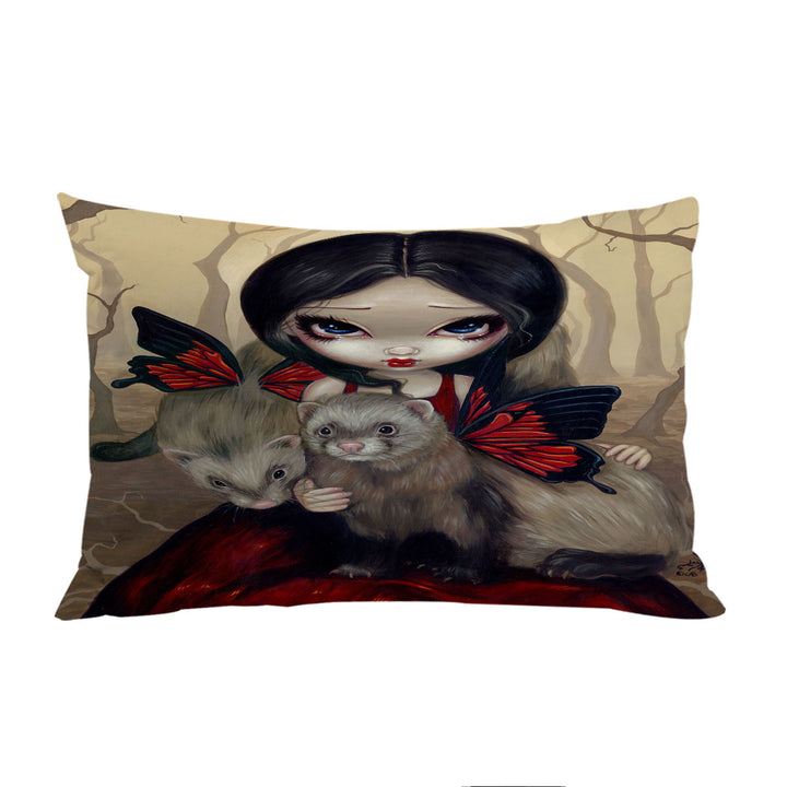 Beautiful Maiden with Red Butterfly Ferrets Pillow Cases