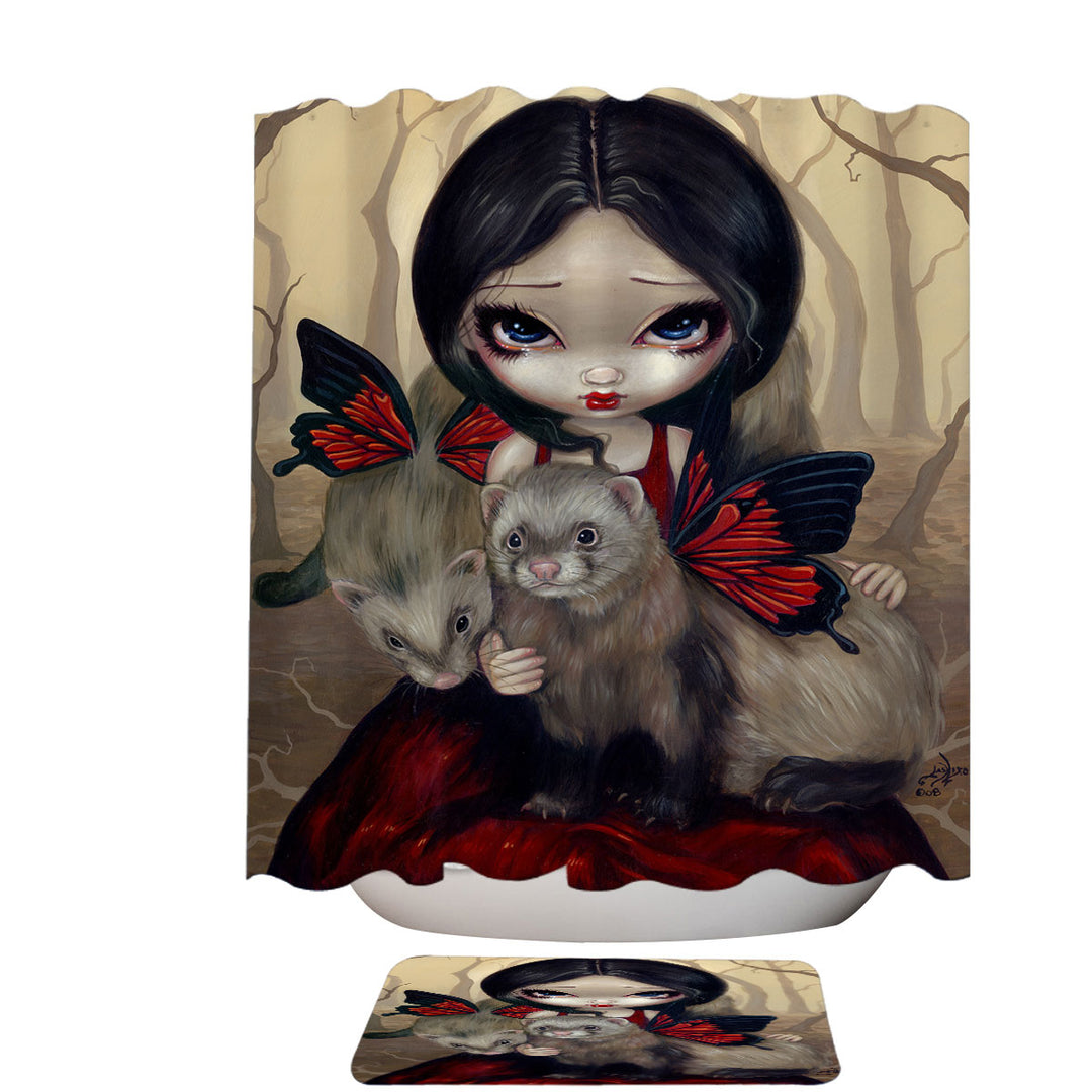 Beautiful Maiden with Red Butterfly Ferrets Shower Curtains