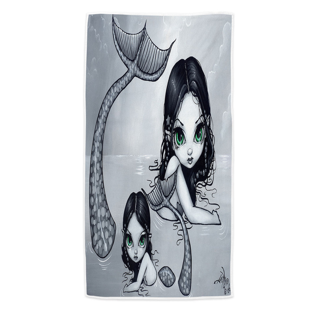 Beautiful Mermaid Mother and Adorable Baby Mermaid Beach Towels