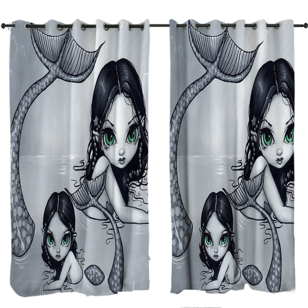 Beautiful Mermaid Mother and Adorable Baby Mermaid Drapes for Living Room