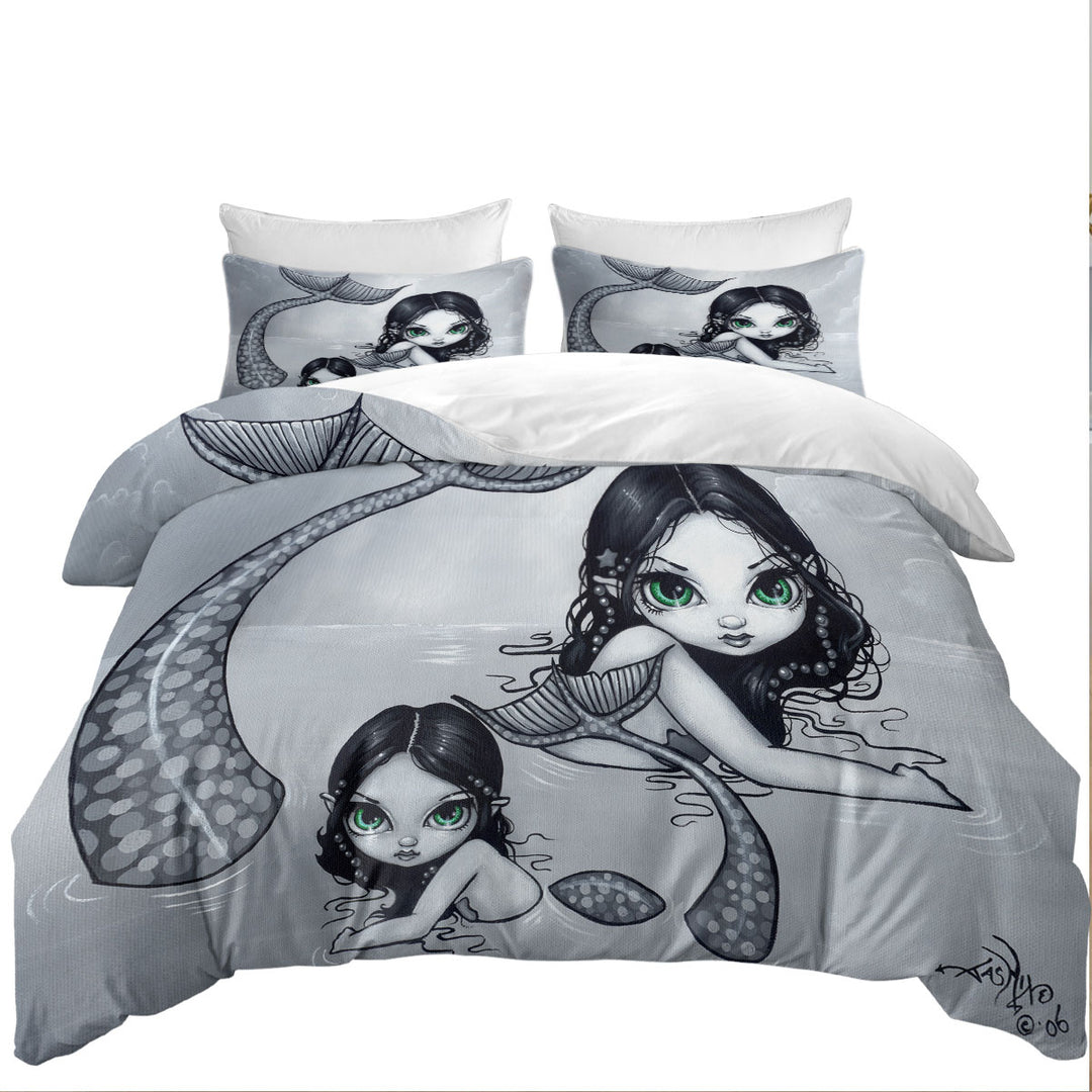 Beautiful Mermaid Mother and Adorable Baby Mermaid Duvet Covers