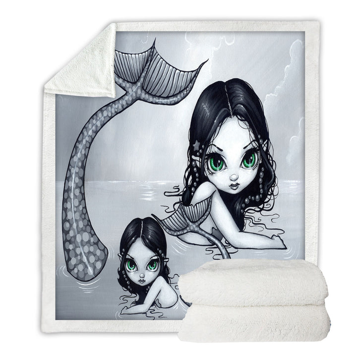 Beautiful Mermaid Mother and Adorable Baby Mermaid Lightweight Blankets