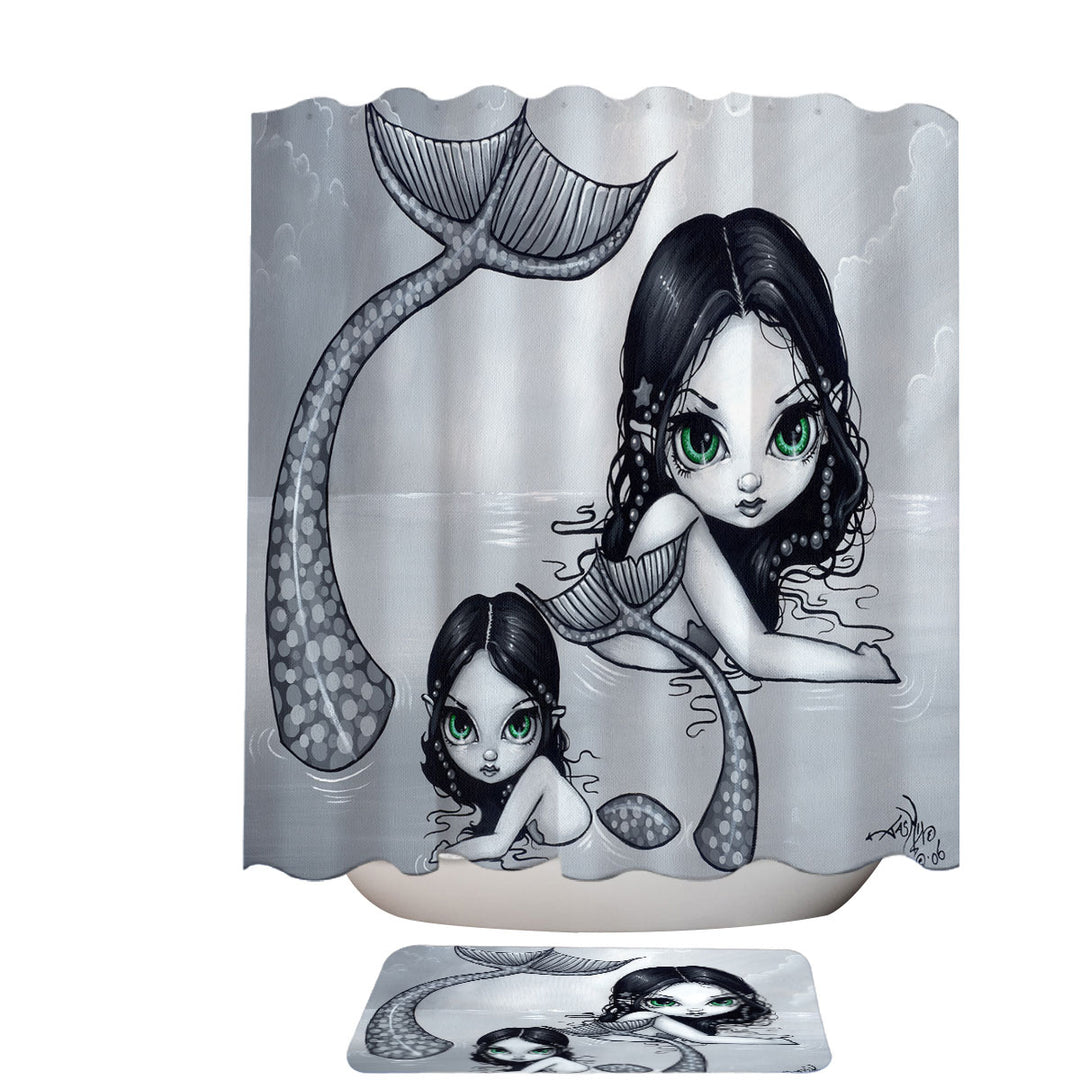 Beautiful Mermaid Mother and Adorable Baby Mermaid Shower Curtains for Sale