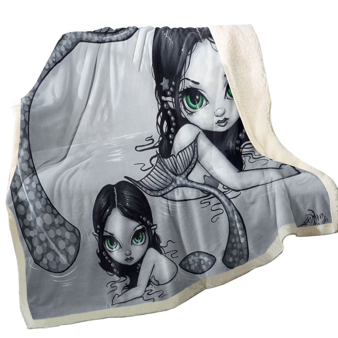 Beautiful Mermaid Mother and Adorable Baby Mermaid Throw Blanket