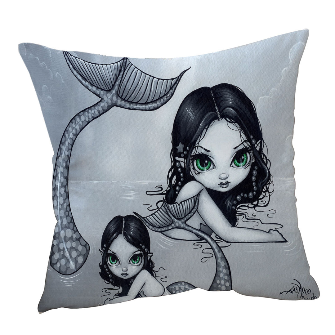 Beautiful Mermaid Mother and Adorable Baby Mermaid Throw Cushion