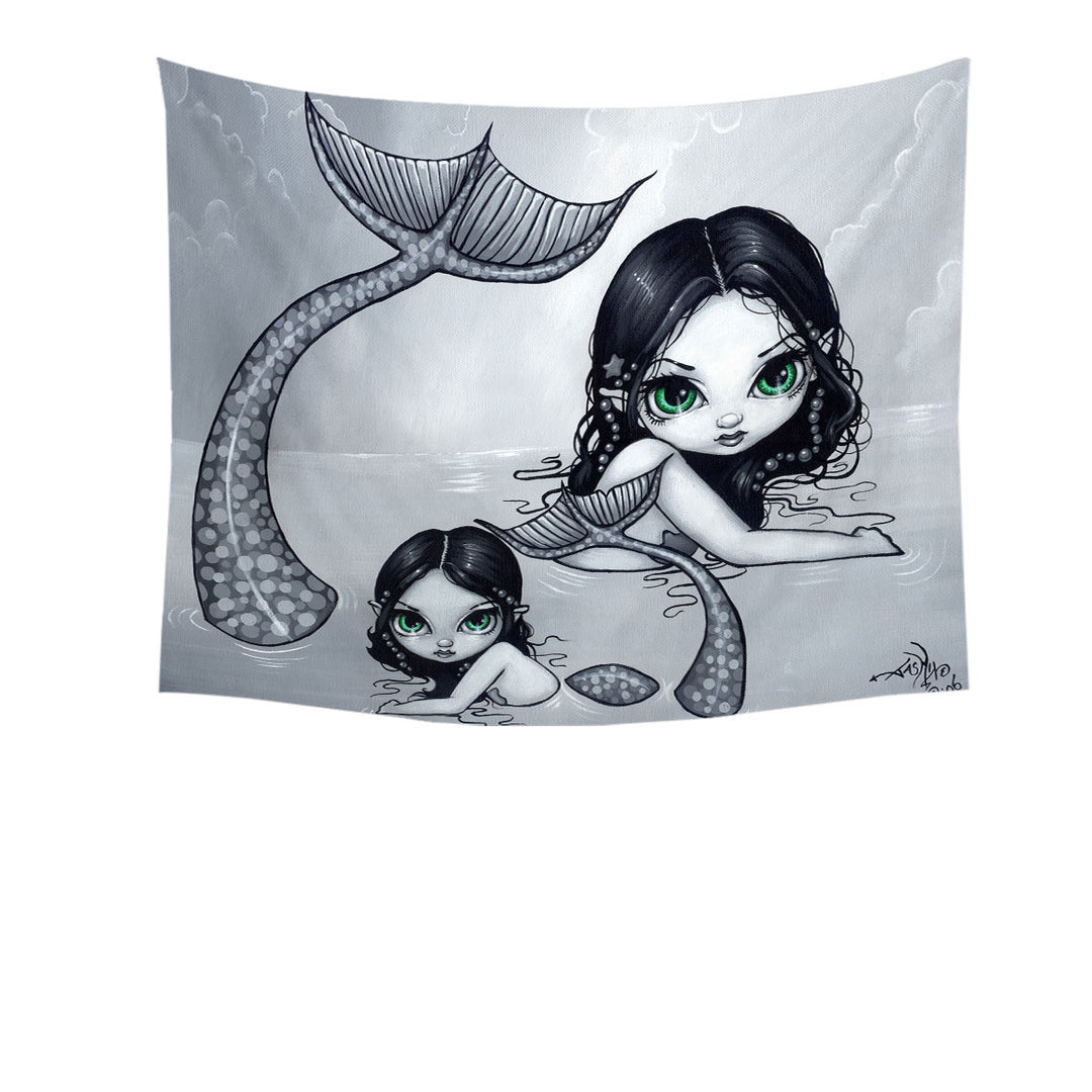 Beautiful Mermaid Mother and Adorable Baby Mermaid Wall Decor Tapestry Hanging