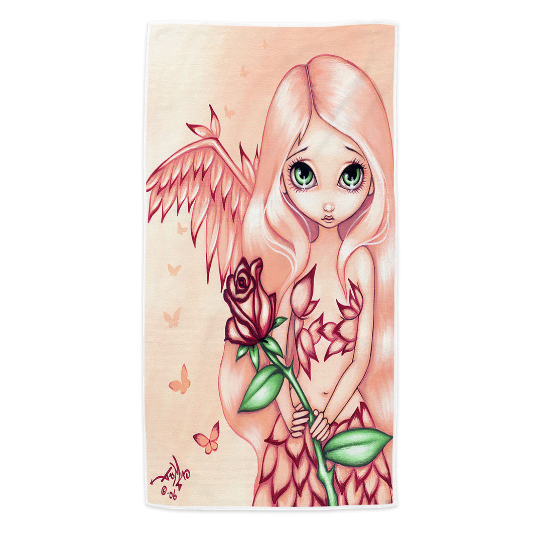 Beautiful Microfibre Beach Towels with Pale Rose A Flower Fairy with Angel Wing