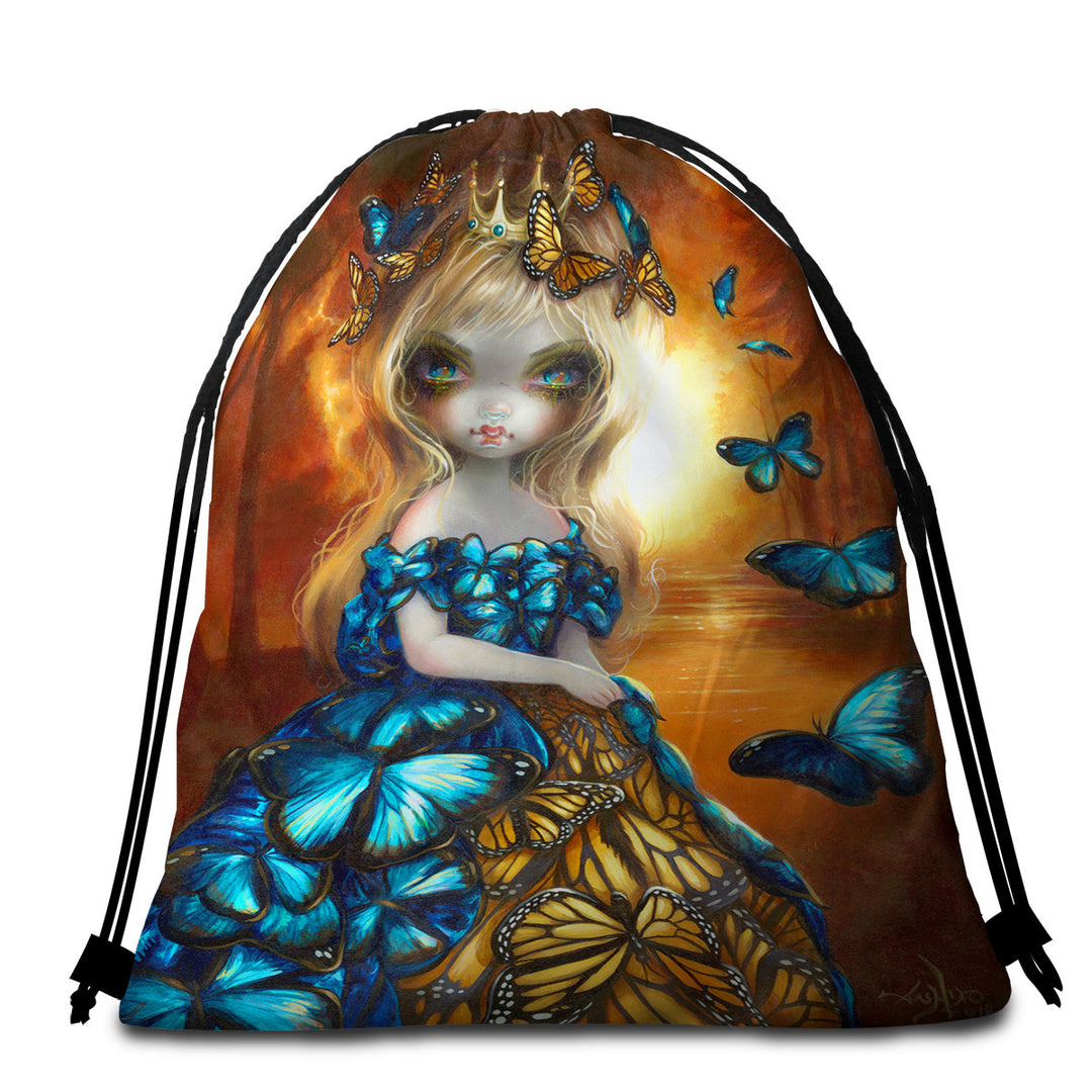 Beautiful Monarch and Blue Morpho Butterflies Queen Beach Towel Bags