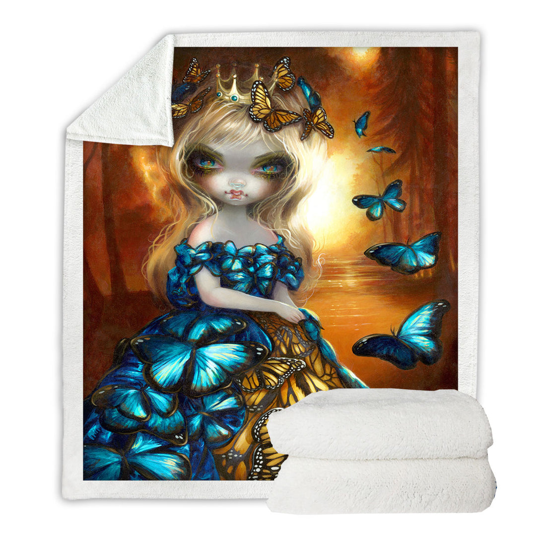 Beautiful Monarch and Blue Morpho Butterflies Queen Throw Blanket